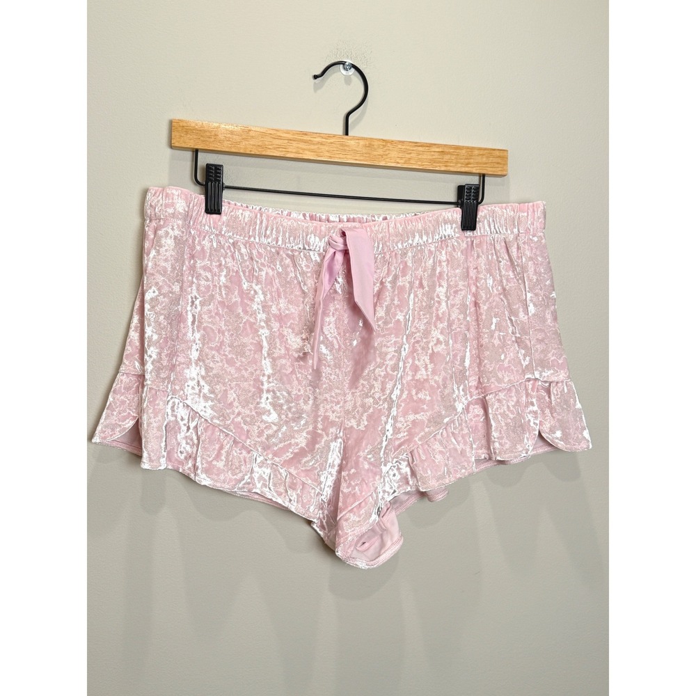 Victoria's Secret Crushed Velvet Soft Girl Ruffle Ribbon Pink Sleep Shorts XL
